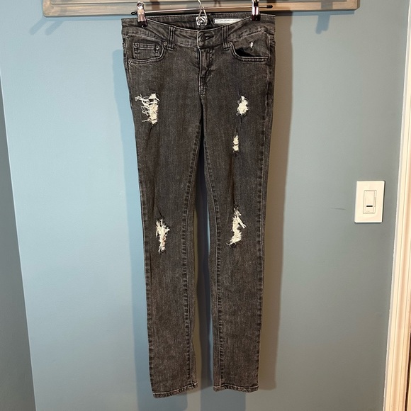 Flying Monkey Denim - Flying Monkey Jeans Distressed Skinny Jeans in Black Wash Style #FG1051
